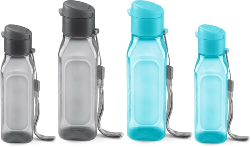 Bulk Water Bottle Set - 10oz & 17oz Square Reusable Bottles - Black/Blue