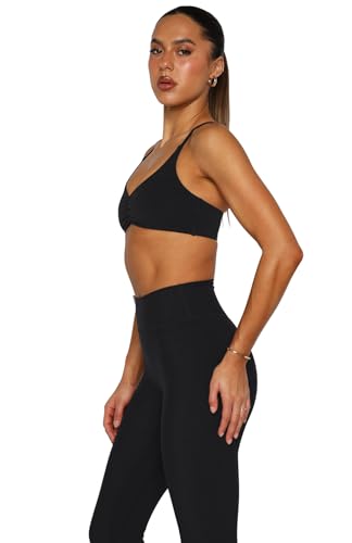 LASLULU Women's Padded Black Sports Bra Small Strappy Back Gym Top