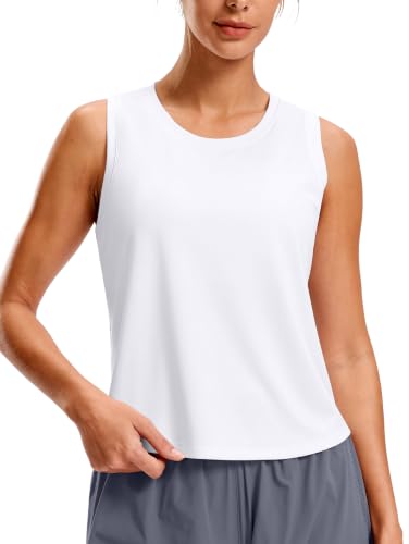 SANTINY Cropped Racerback Workout Tank Top - Medium White Athletic Top
