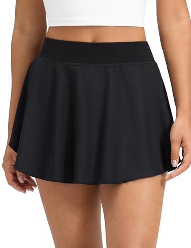 CRZ YOGA Drapey Side Slit Tennis Skirt - Medium Black, Breathable & Quick Dry
