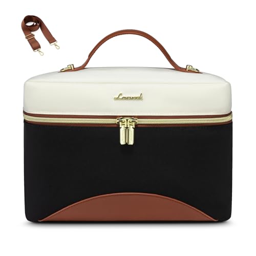 LOVEVOOK Insulated Lunch Cooler Bag for Women - Medium Black with Off White & Brown