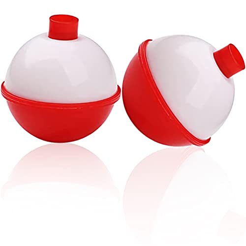 Snap-On Fishing Bobbers - Red & White Push Button Buoys, 0.75 Inch, 15pcs
