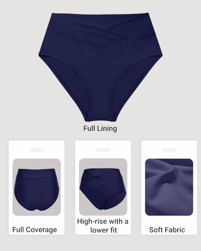 Zmart Women's High-Waist V-Cut Bikini Bottoms - Medium Navy Blue