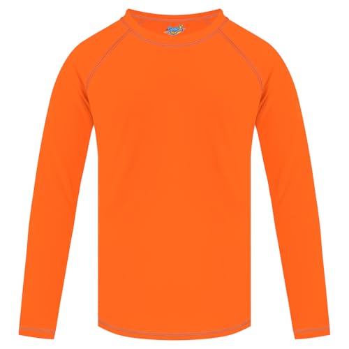Boys' Long Sleeve Rash Guard UPF 50 Sun Shirt - Orange, 9-10 Years