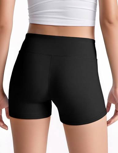 Girls High Waisted Athletic Shorts - Dance & Volleyball - 7-8 Years / Black