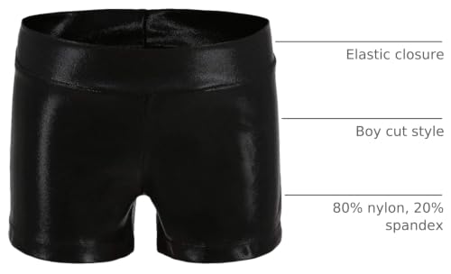 Girls Dance Gymnastics Shorts - Sparkle Glitter, Black, 9-10 Years