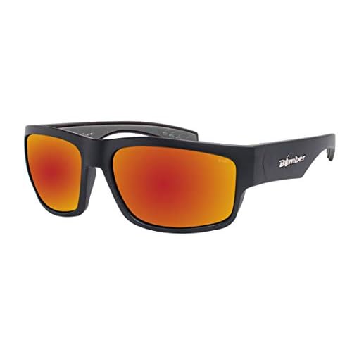 BOMBER Tiger Safety Sunglasses with Matte Black Frame, Red Mirror Lens, Safety Sunglasses - TR103-RM