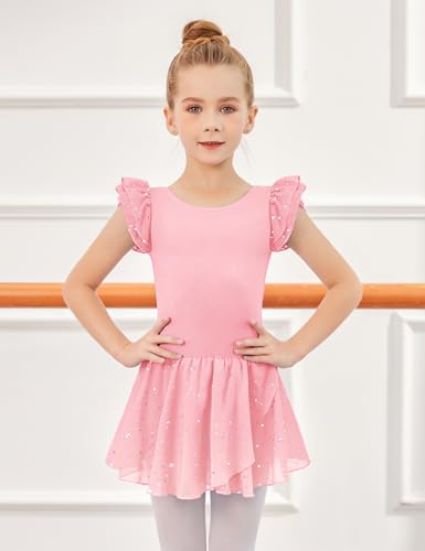 Ballet Dance Dress for Girls - Ruffle Sleeve Tutu Leotard - Ballet Pink, 4-5 Years