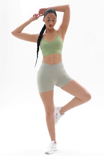 High Waisted Scrunch Butt Yoga Biker Shorts - Grey Green Small