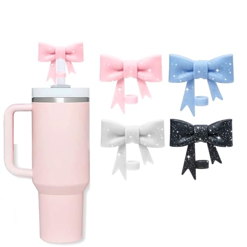 Glitter Pink Bow Straw Cover for Tumbler 30/40oz - Fits Quencher H2.0
