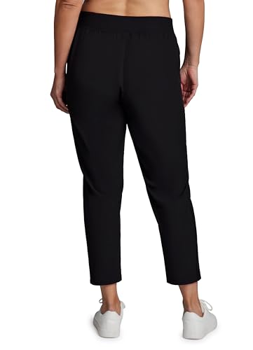 RBX Women's Plus Size Ankle Pants with Pockets - Lightweight Quick Dry Ribbed Side Black, 2X