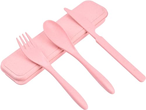 Reusable Travel Utensil Set with Case - Lightweight Plastic - Pink
