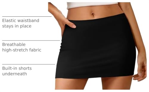 DLOODA Women’s Mini Skirt Micro Skorts with Shorts Underneath – Black, Medium