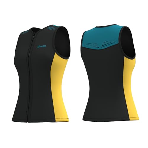 GoldFin 2mm Neoprene Wetsuit Vest for Women - Sleeveless Top, Black-Yellow, Small