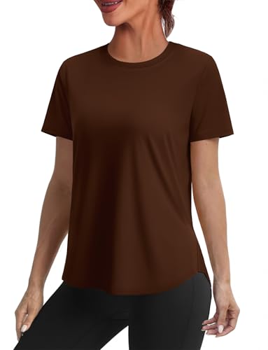 Alaroo Women's Summer Short Sleeve Crewneck T-Shirt – Brown, Large