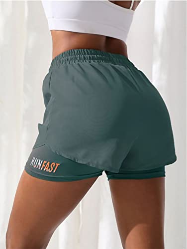 2 in 1 Women's Workout Shorts - Gym, Yoga, Running Skirt - Large, Green