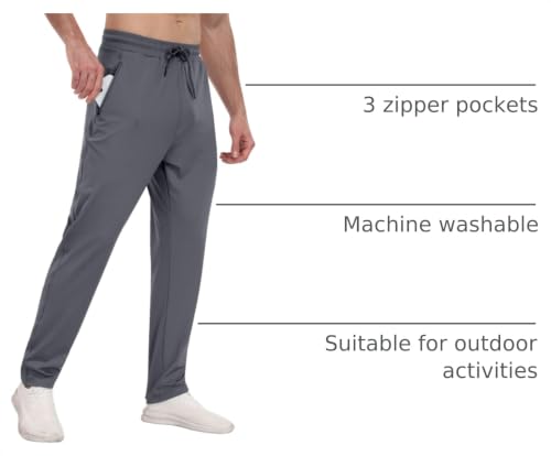 PARISDIARY Men's Athletic Sweatpants with Zipper Pockets - Large Black/Dark Gray/Navy Joggers for Gym & Running