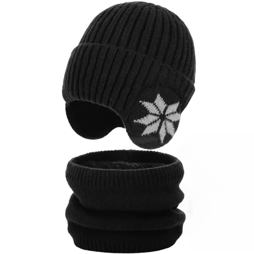 Men's Winter Beanie Hat and Scarf Set - Fleece Earflap Beanie