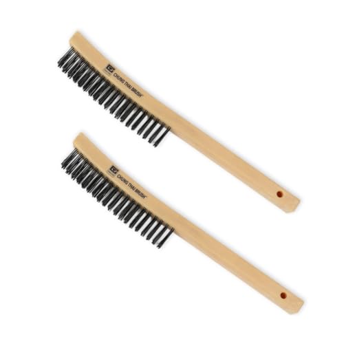 14¡° Plastic Handle Wire Brush Set (562301) ? 2 Pack 3 Row Scratch Brush Premium Carbon Steel Bristles, Durable, Paint Removal, Rust Removal, Scrubbing, Deep Cleaning, and Detailing