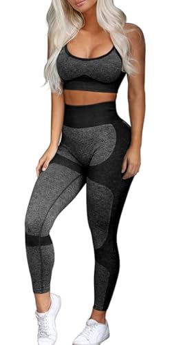 OLCHEE Women's 2-Piece Seamless Criss-Cross Sports Bra & Leggings Set - Black, Medium