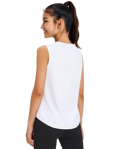 Girls Quick Dry Athletic Tank Top - Sleeveless, UPF50+, 9-10 Years, White