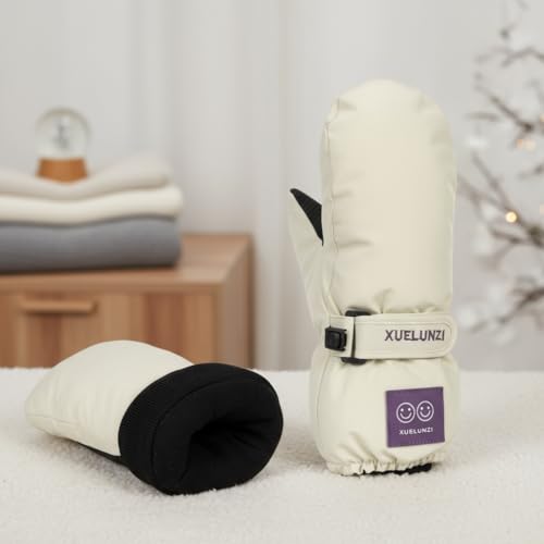 Kids Ski Mittens - Windproof Warm Fleece Lined Gloves - Beige