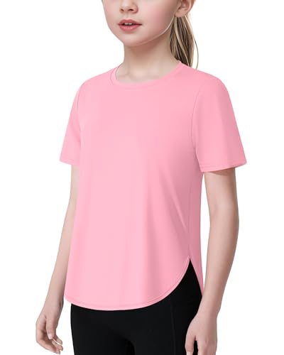 JOCMIC Girls Pink Athletic T-Shirt 9-10 Years Short Sleeve Basic Top