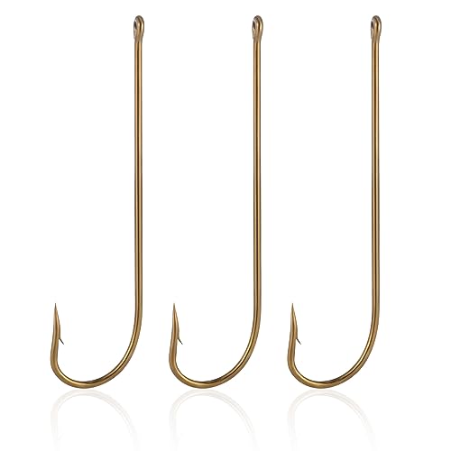 Extra Long Shank Fishing Hooks - 100 Pack #12 Bronze Live Bait