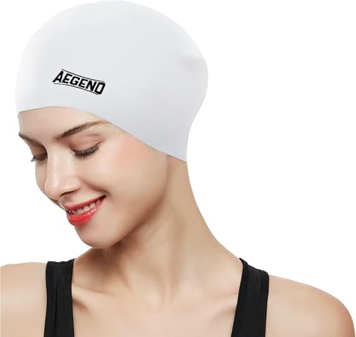 Silicone Swim Cap for Long Hair - Waterproof Swimming Hat - White