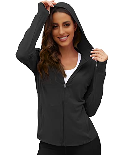 Women's UPF 50+ Sun Protection Hoodie - Black, Medium