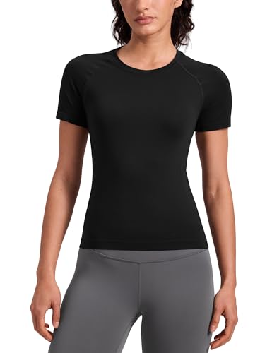 CRZ YOGA Seamless Waist-Length T-Shirt for Yoga - Medium Black
