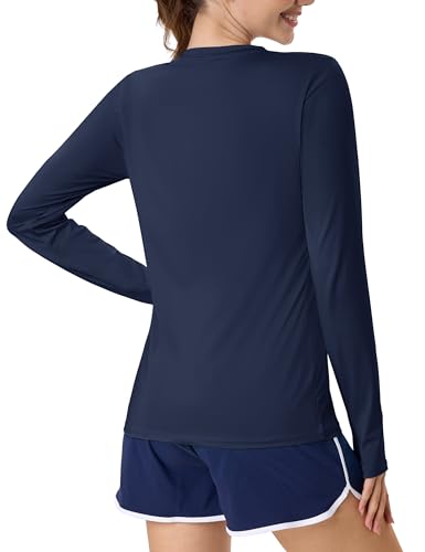 MAGCOMSEN Women’s Rash Guard Tshirt UPF 80+ Sun Shirt Swim Top – Navy Blue, Medium