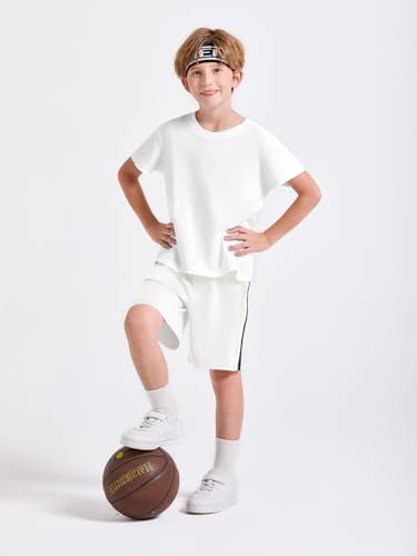 Boys Athletic Soccer Shorts - Elastic Waist, 7-8 Years, White