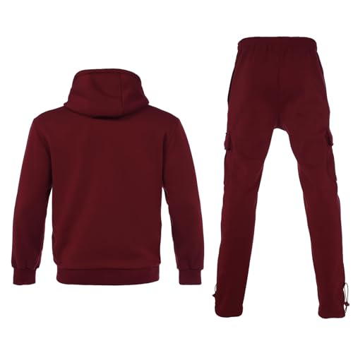 Men's Burgundy Medium Fleece Warm Hoodie & Jogger Sweatsuit Set - Nothinchan