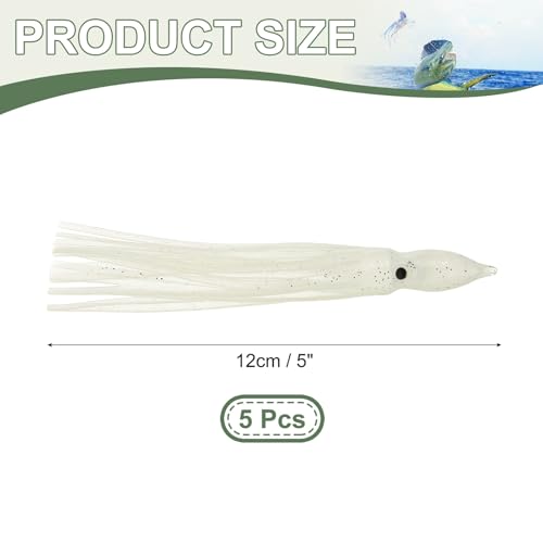 Fishing Squid Skirts Lures - Clear, 5 Inch, 5 Pack