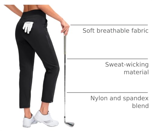 YYV Women's High Waist Stretch Golf Pants with Pockets - Medium Black