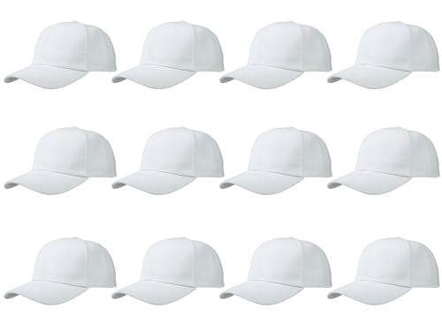 White Adjustable Baseball Caps Wholesale Set of 12 - One Size
