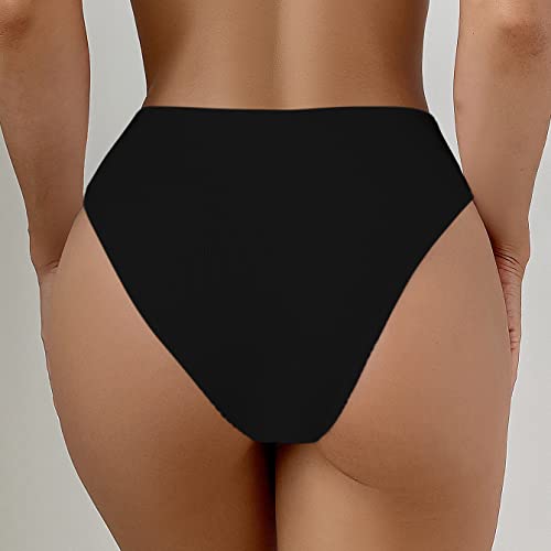 SherryDC Women’s V-Cut High-Waisted Bikini Bottoms – Large 824 Black