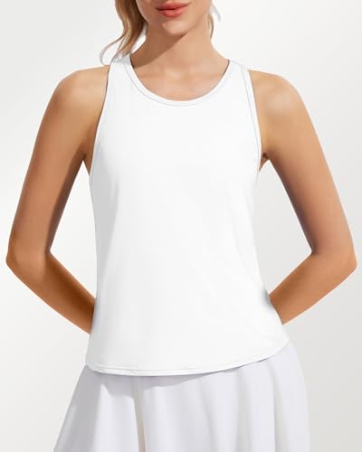 QILORA Womens Crop Workout Tank Top - White Medium Racerback Athletic Top