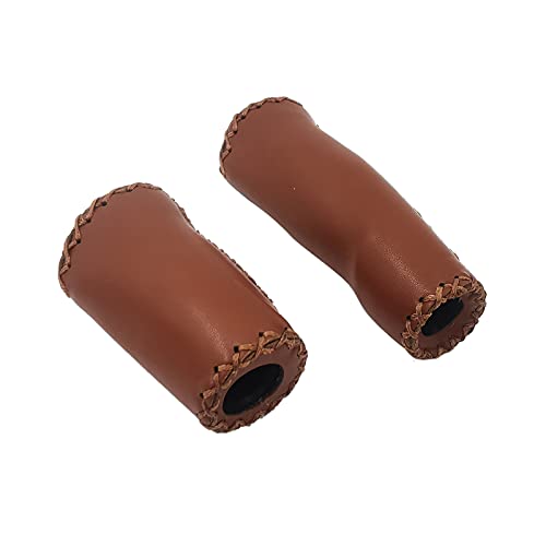 UPANBIKE Ergonomic Leather Bike Handlebar Grips - Brown, Short