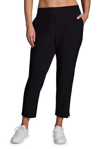 RBX Women's Plus Size Ankle Pants with Pockets - Lightweight Quick Dry Ribbed Side Black, 2X
