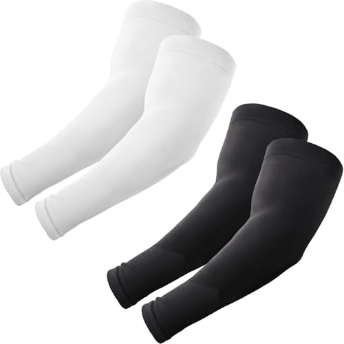 Plus Size Cooling Arm Sleeves - UPF 50+ UV Protection - 2 Pairs Black+White