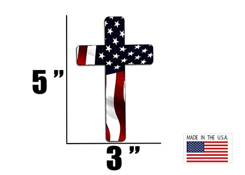 USA Flag Cross Decal Sticker - 3x5 Inch Vinyl Bumper Sticker