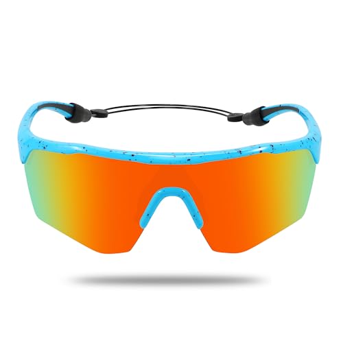 Kids Polarized Sports Sunglasses for Baseball Cycling - Blue/Red Mirror