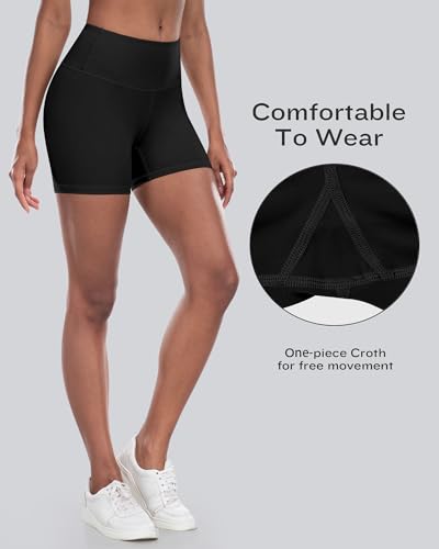High Waisted Biker Yoga Shorts for Women - Medium - Black