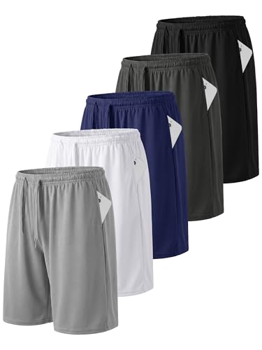 Resinta Boys Athletic Shorts 5-Pack Kids Youth Basketball Performance Active Quick Dry Gym Shorts with Pockets