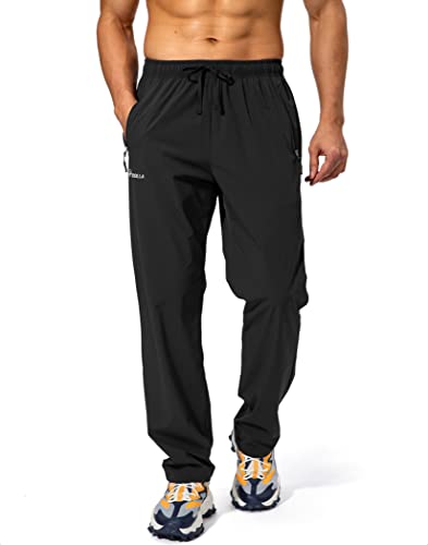 Pudolla Men's Athletic Jogging Pants Large Black with Zipper Pockets
