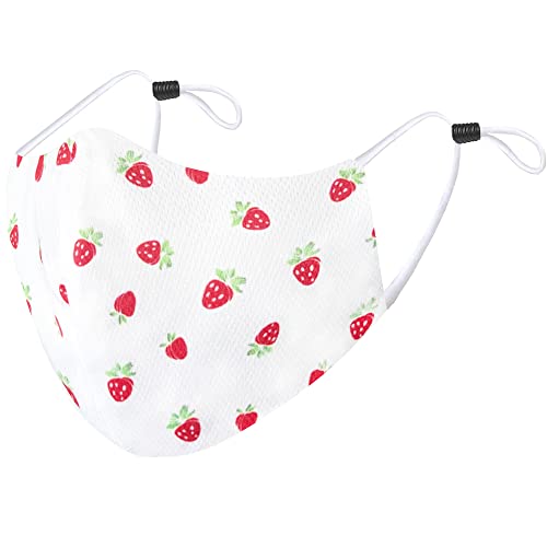 Reusable Strawberry Face Mask - Washable, Adjustable Ear Straps