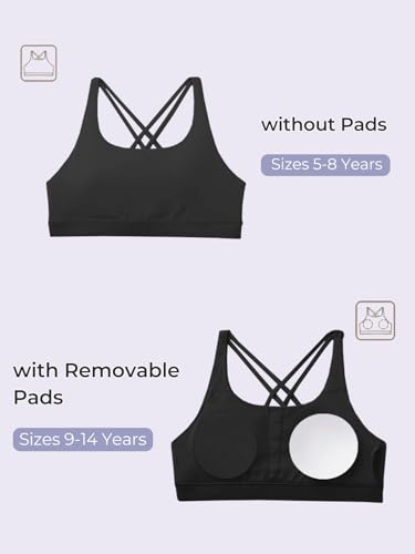 Girls Athletic Sports Bra - Kids 11-12 Years Black, Moisture-Wicking