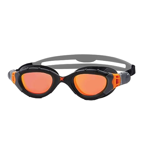 Zoggs Unisex Adult Predator Flex Titanium Swimming Goggles Mirrored Orange Lenses, Gray/Black - Anti-Fog UV